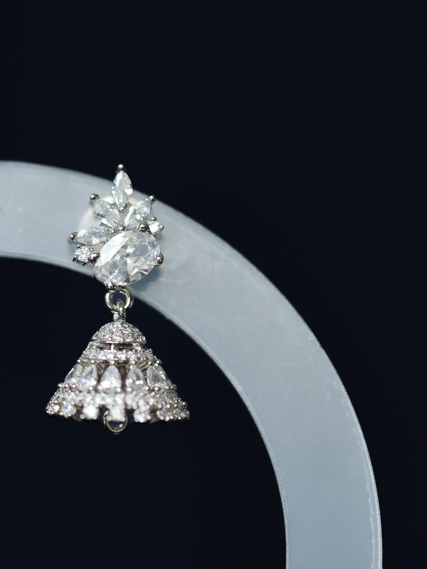 AYLA - SILVER DROP CUBIC ZIRCONIA MINI JHUMKA EARRINGS