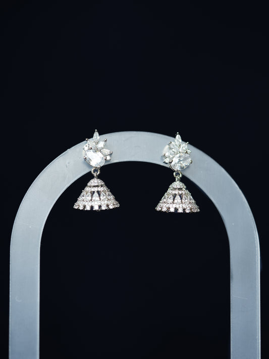 AYLA - SILVER DROP CUBIC ZIRCONIA MINI JHUMKA EARRINGS