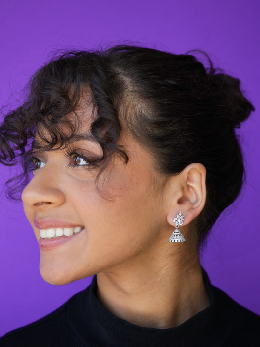 AYLA - SILVER DROP CUBIC ZIRCONIA MINI JHUMKA EARRINGS