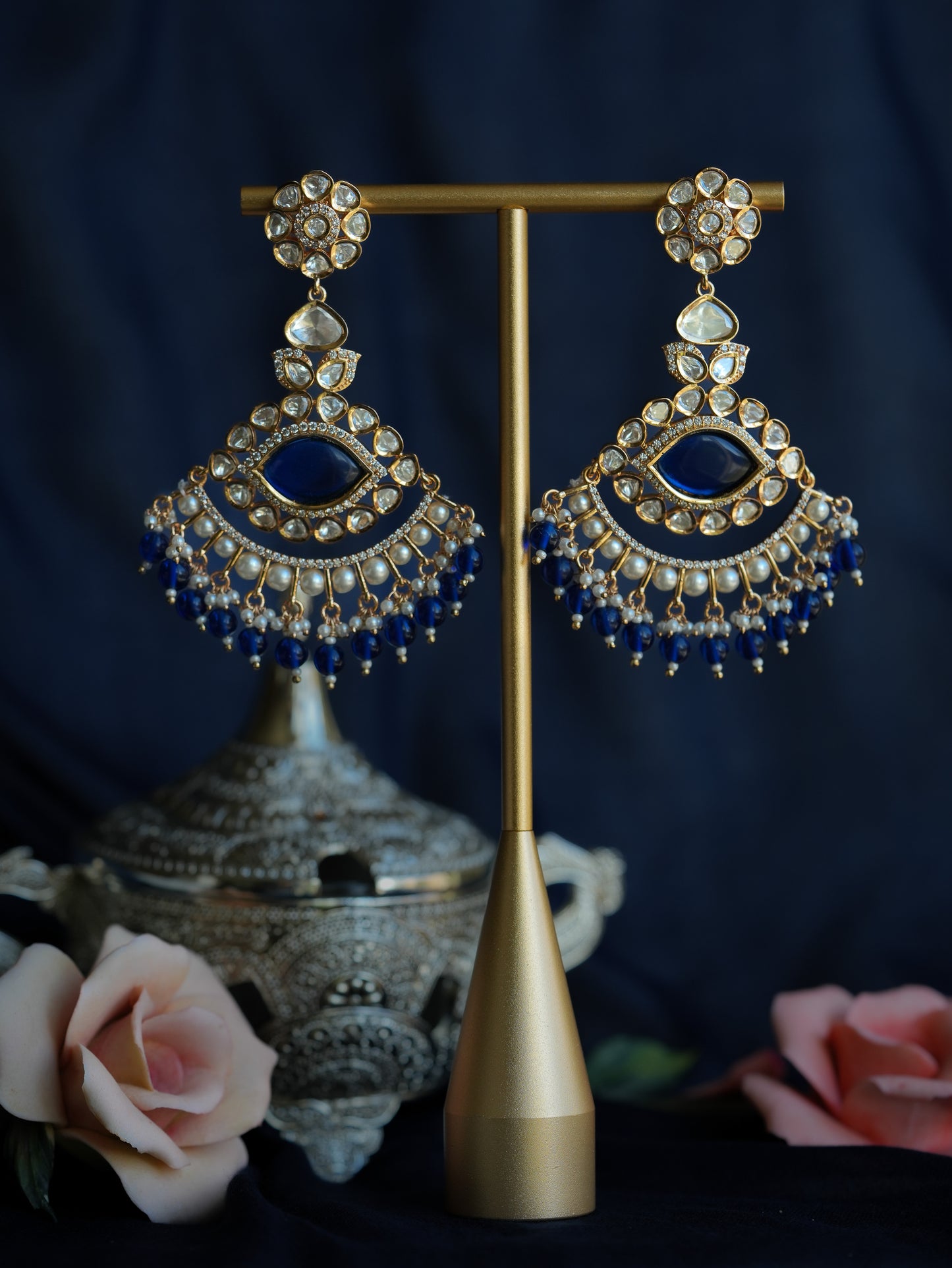 AYN - GREEN GEMSTONE KUNDAN CHANDBALI EARRINGS