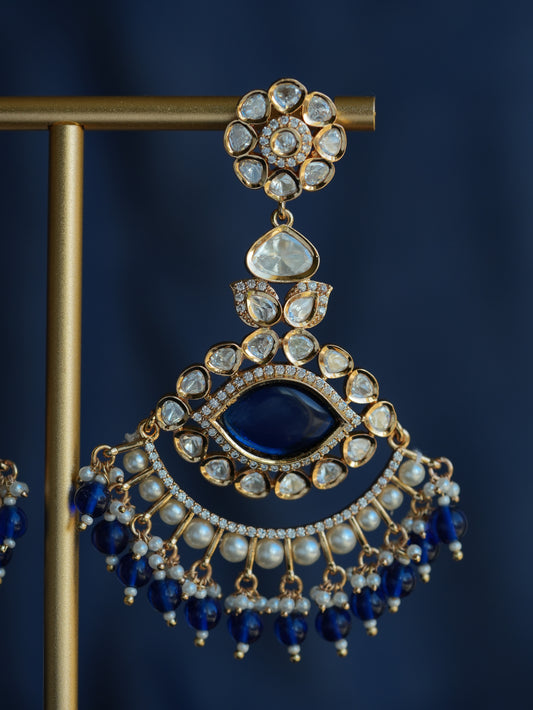 AYN - BLUE GEMSTONE KUNDAN CHANDBALI EARRINGS