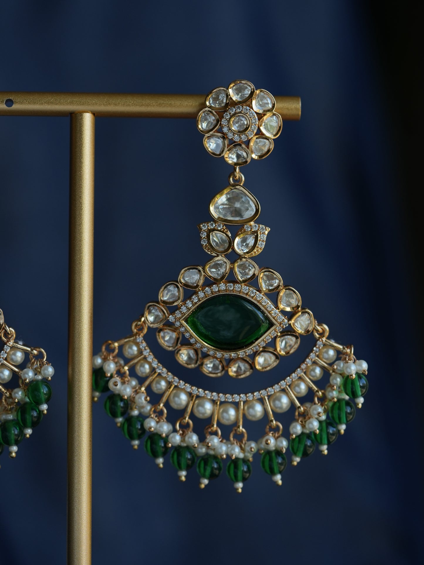 AYN - GREEN GEMSTONE KUNDAN CHANDBALI EARRINGS