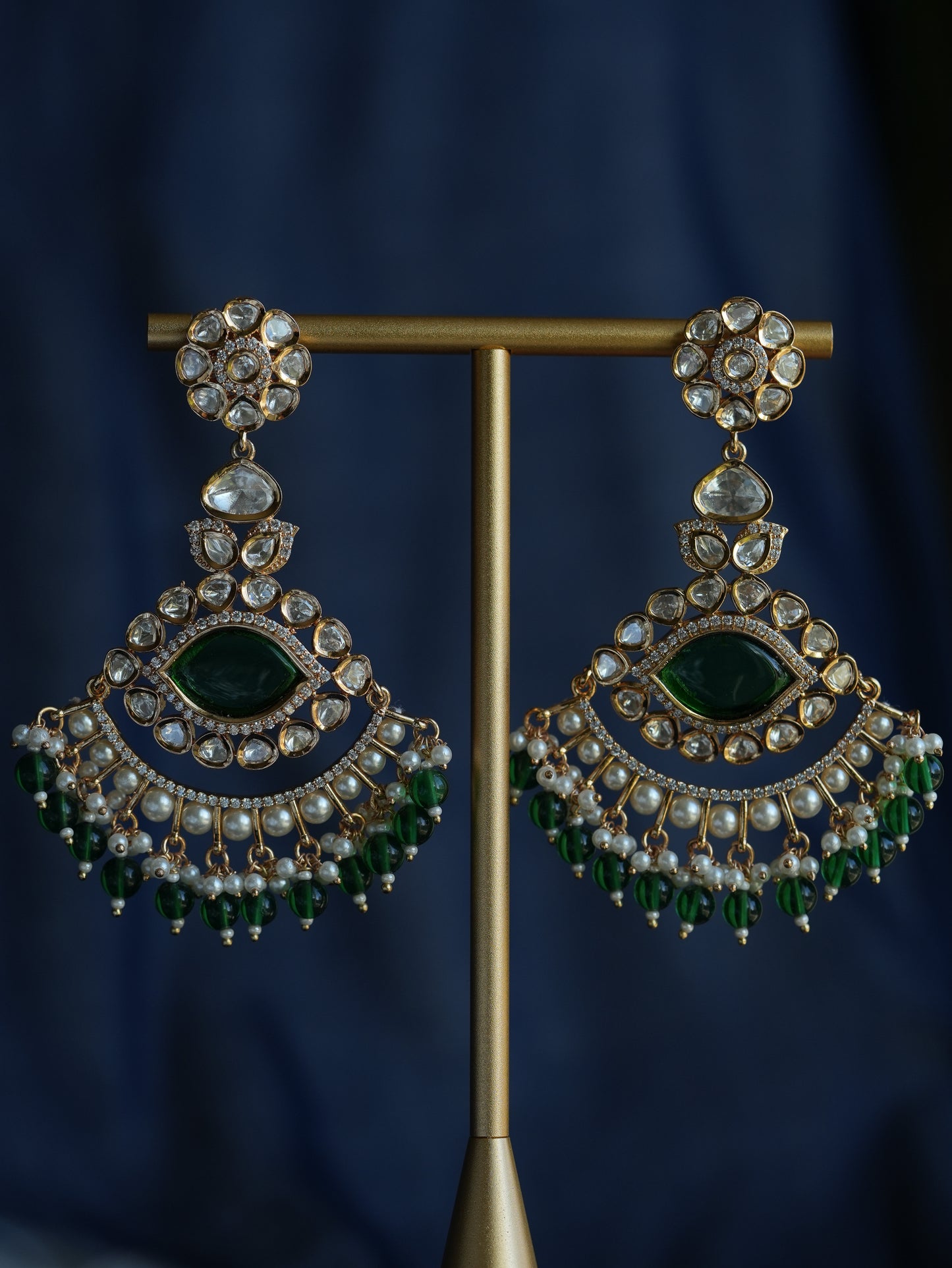 AYN - GREEN GEMSTONE KUNDAN CHANDBALI EARRINGS