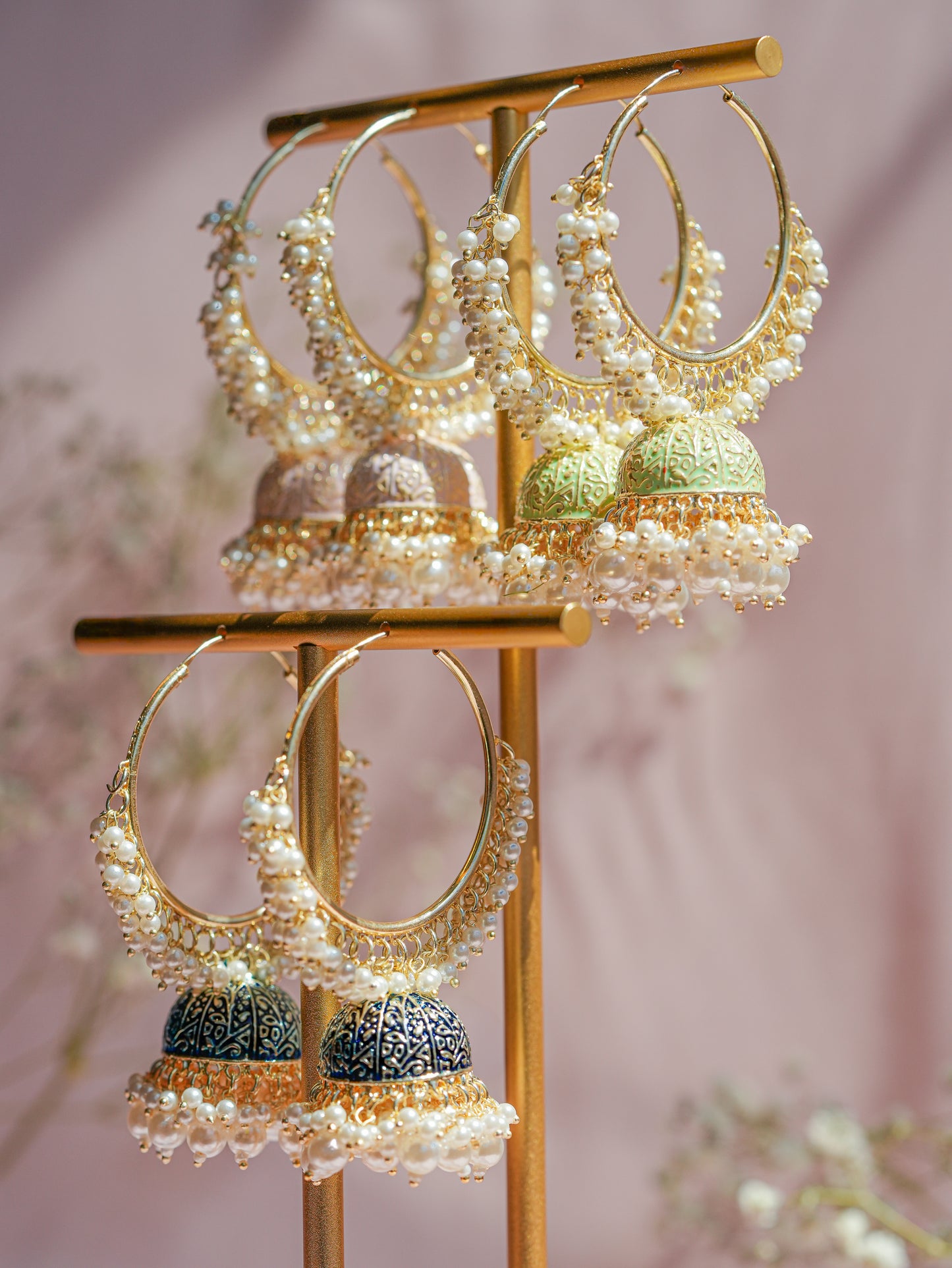 Cham Cham - Pink Hoop Meenakari Jhumkabali Earrings