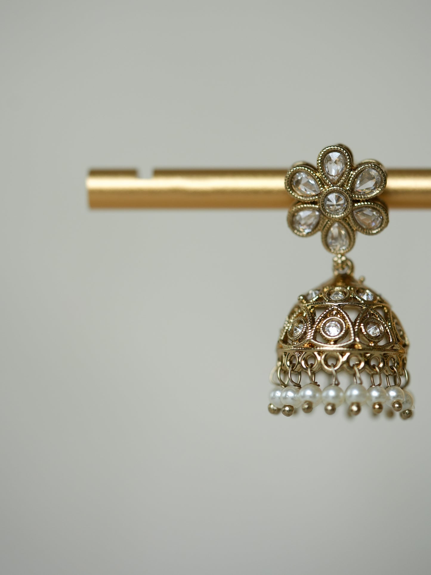 DAISY - WHITE GEMSTONE POLKI MINI JHUMKA EARRINGS