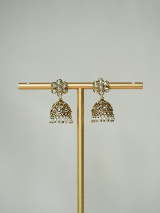 DAISY - WHITE GEMSTONE POLKI MINI JHUMKA EARRINGS