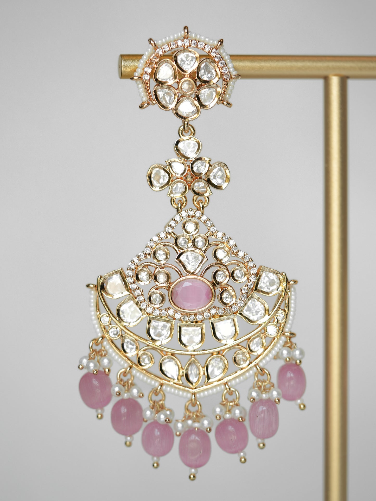 FEROZA - MINT CHANDELIER KUNDAN CHANDBALI EARRINGS