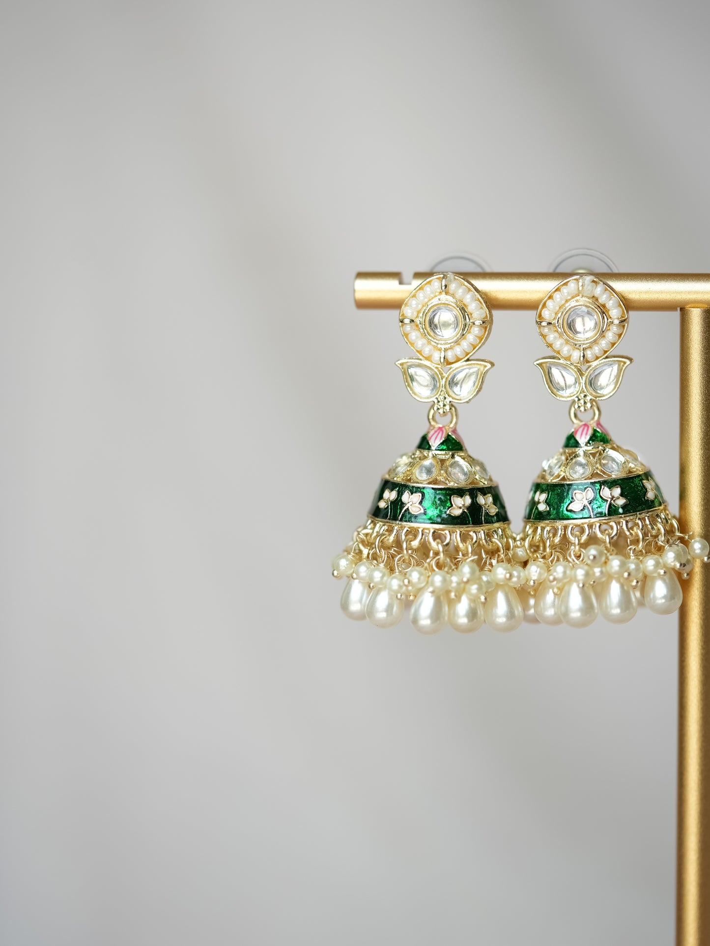 GULAAB - GREEN FLORAL MEENAKARI JHUMKA EARRINGS