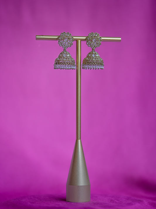 JAANI - PINK GEMSTONE POLKI MINI JHUMKA EARRINGS