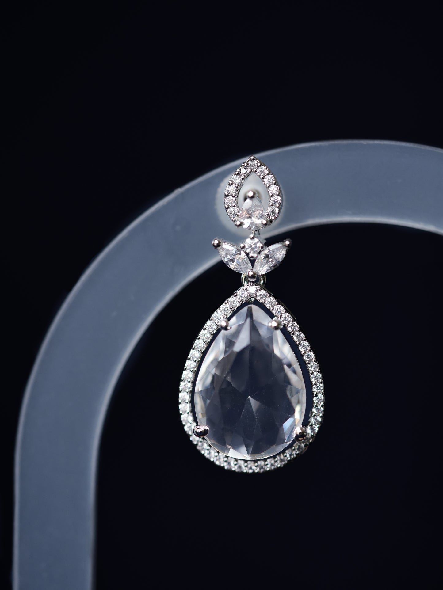 Lyra Cubic Zirconia Silver Pear Drop Chandbali Earrings – Baali Boutique