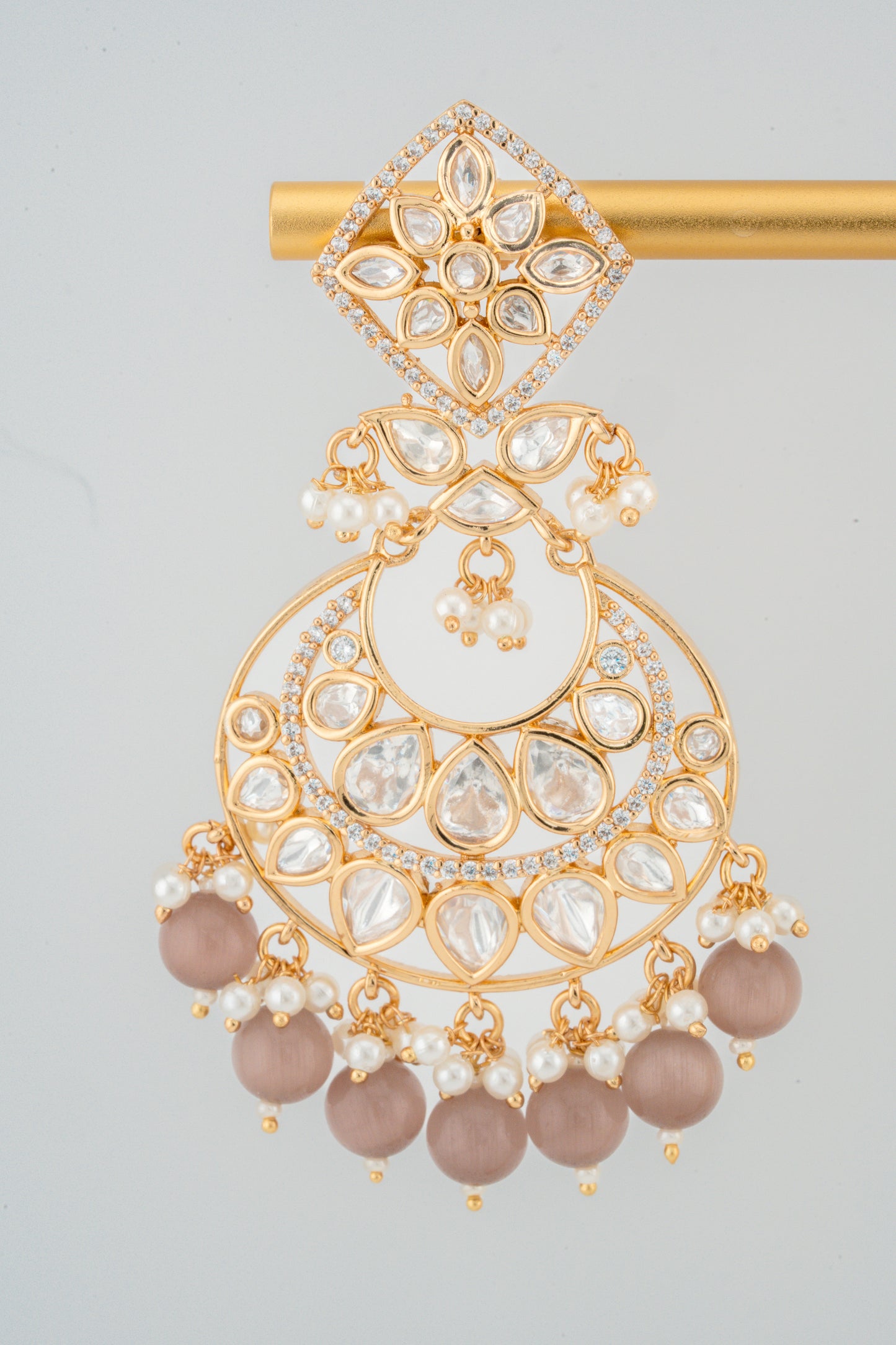 MIRA - PEACH GEMSTONE KUNDAN CHANDBALI EARRINGS