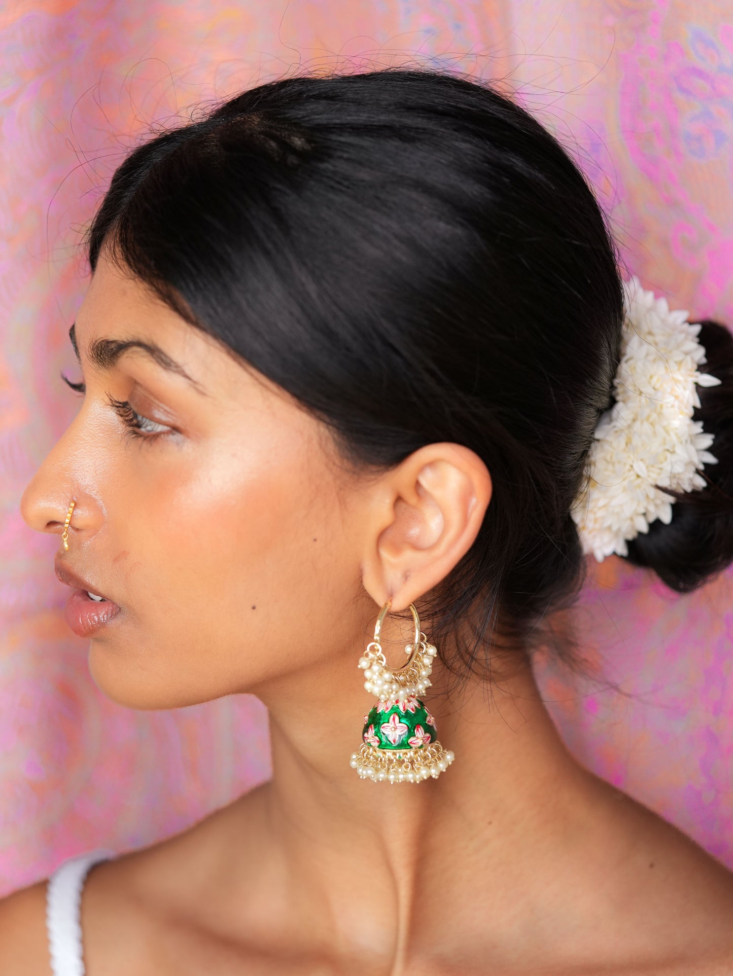 MISHTI - GREEN HOOP MEENAKARI JHUMKABALI EARRINGS