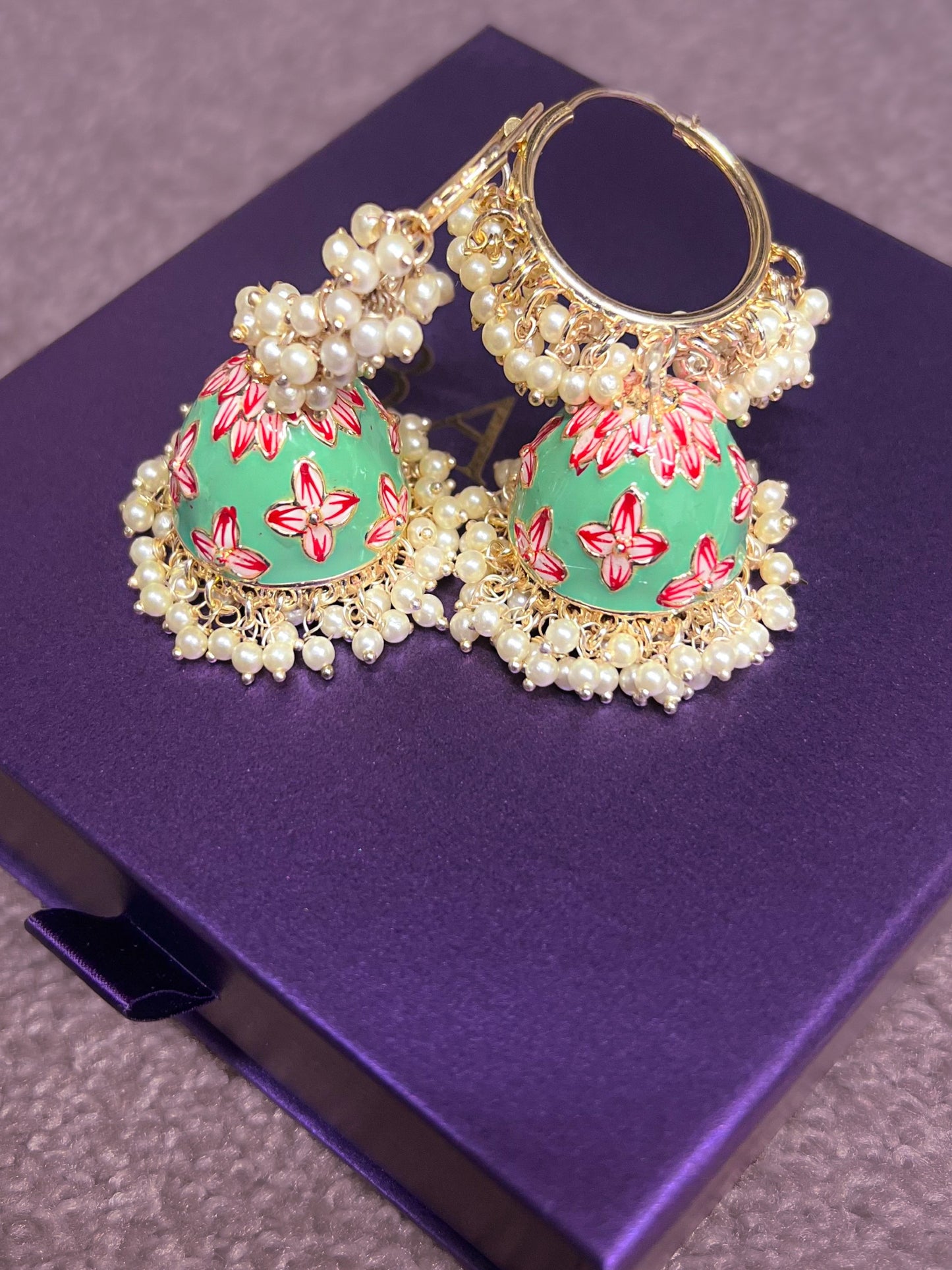 MISHTI - GREEN HOOP MEENAKARI JHUMKABALI EARRINGS