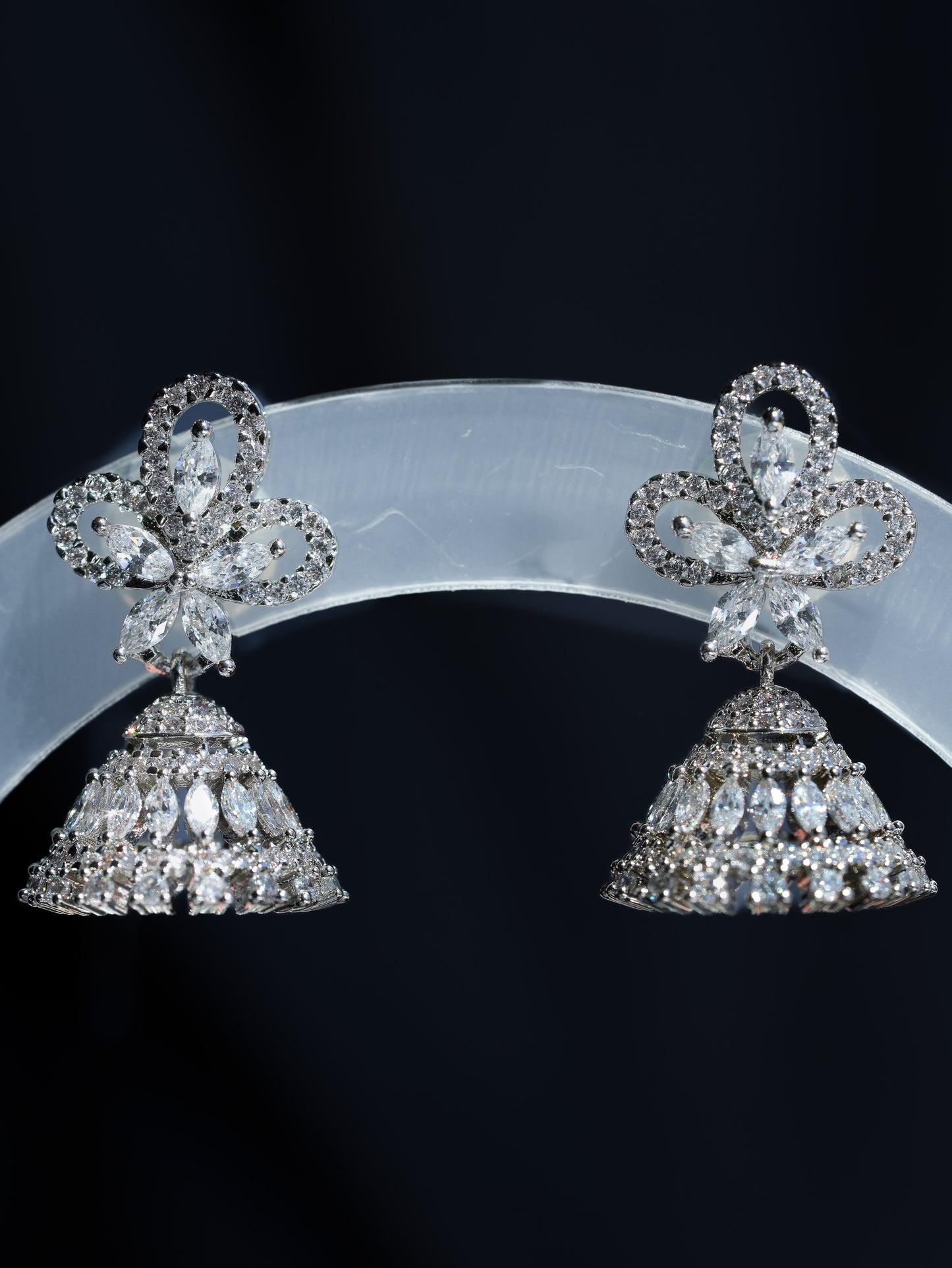 NAJMA - SILVER FLORAL CUBIC ZIRCONIA MINI JHUMKA EARRINGS