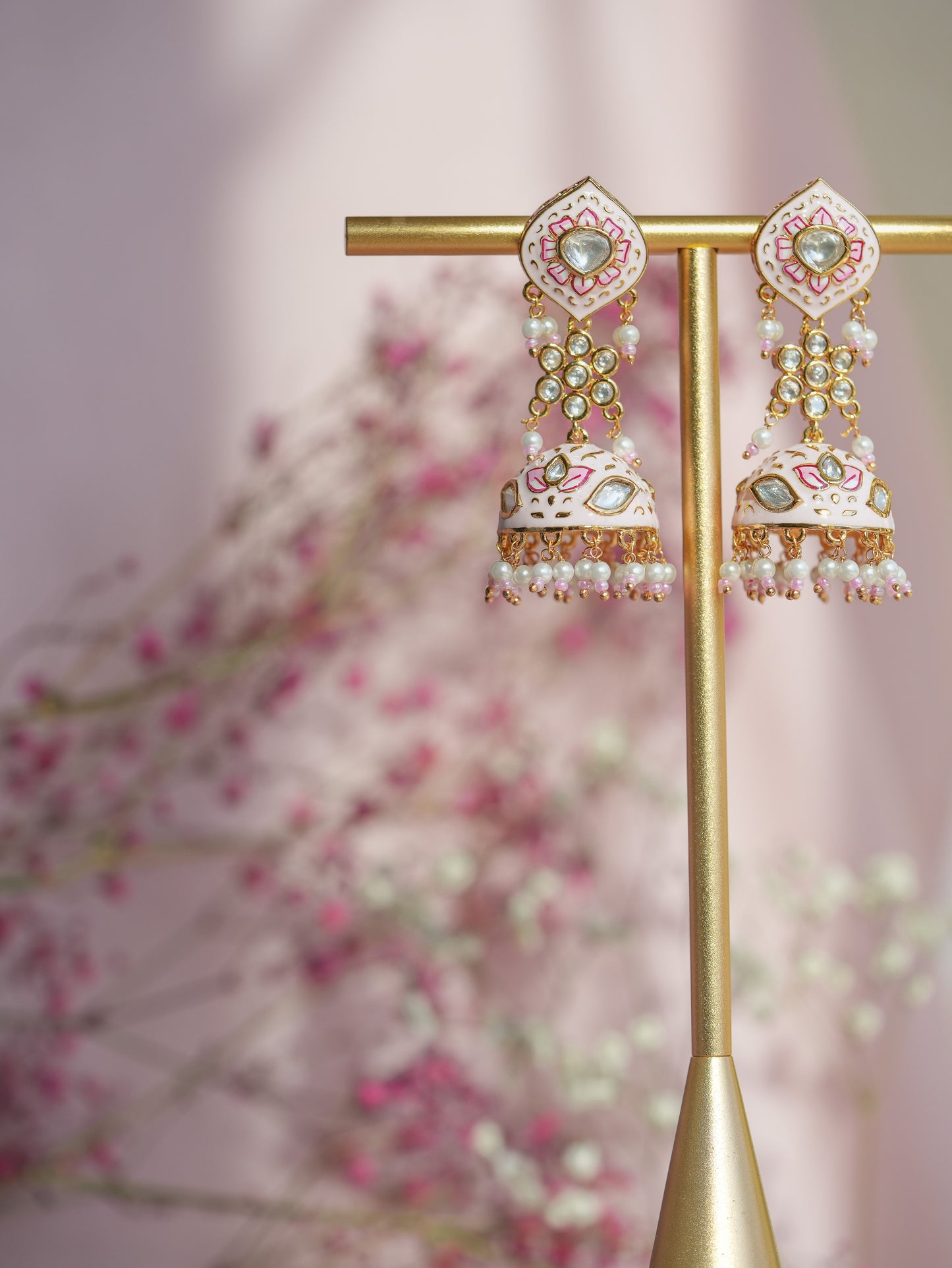 Phulkari Pink Drop Meenakari Jhumka Earrings – Baali Boutique