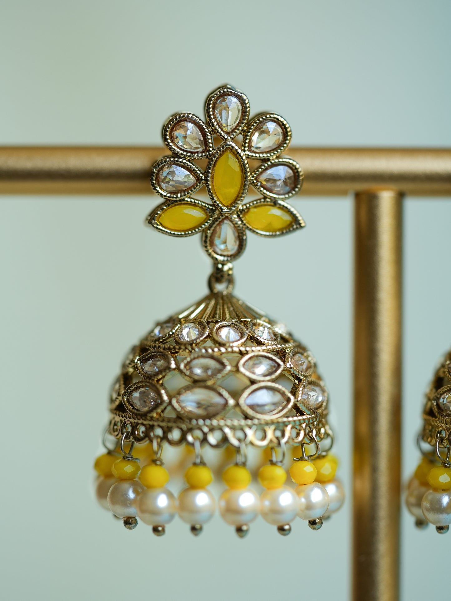 SUNFLOWER - SKY BLUE FLORAL POLKI JHUMKA EARRINGS