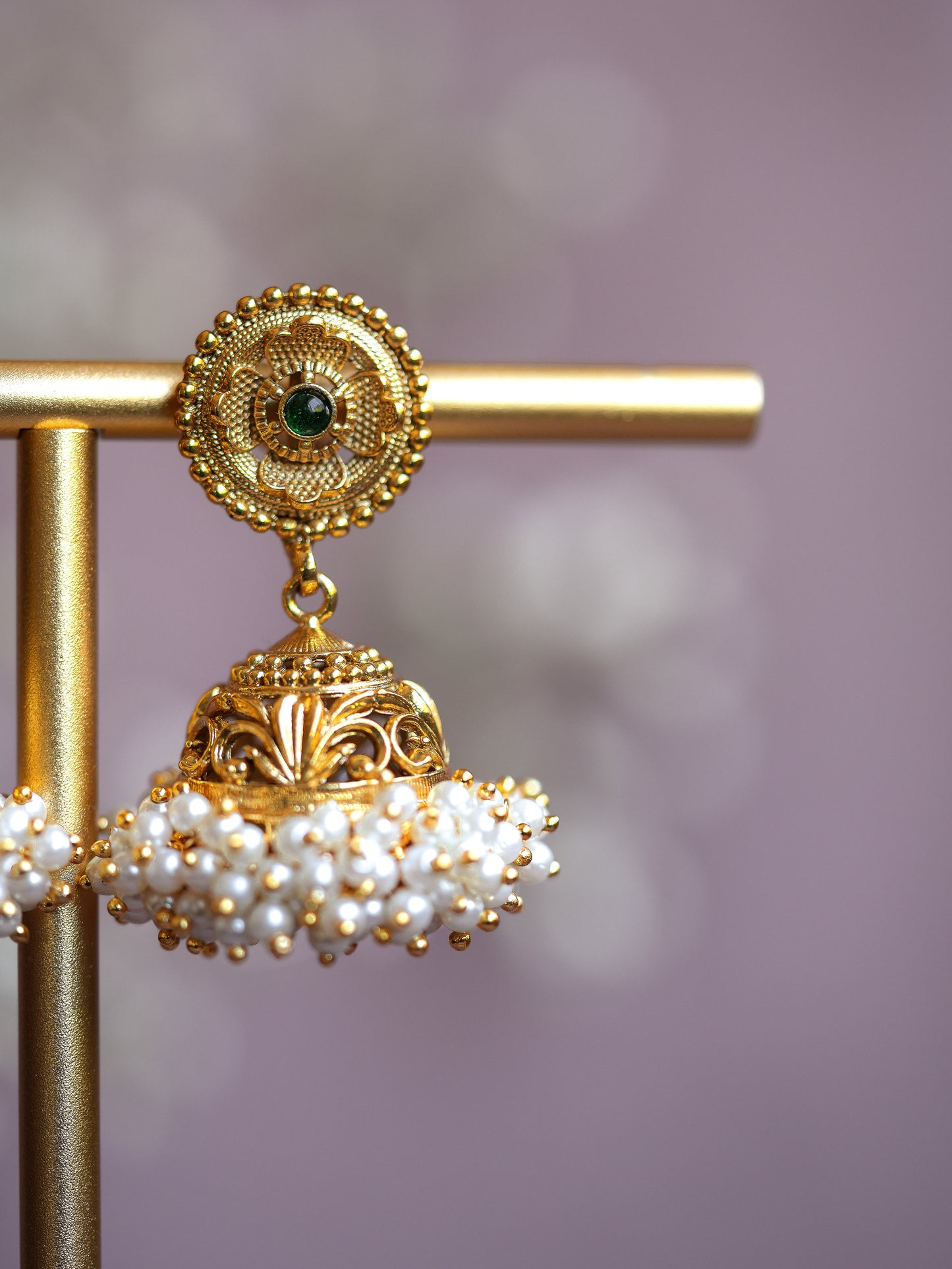 XARA - GREEN DROP KUNDAN JHUMKA EARRINGS
