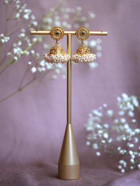 XARA - GREEN DROP KUNDAN JHUMKA EARRINGS