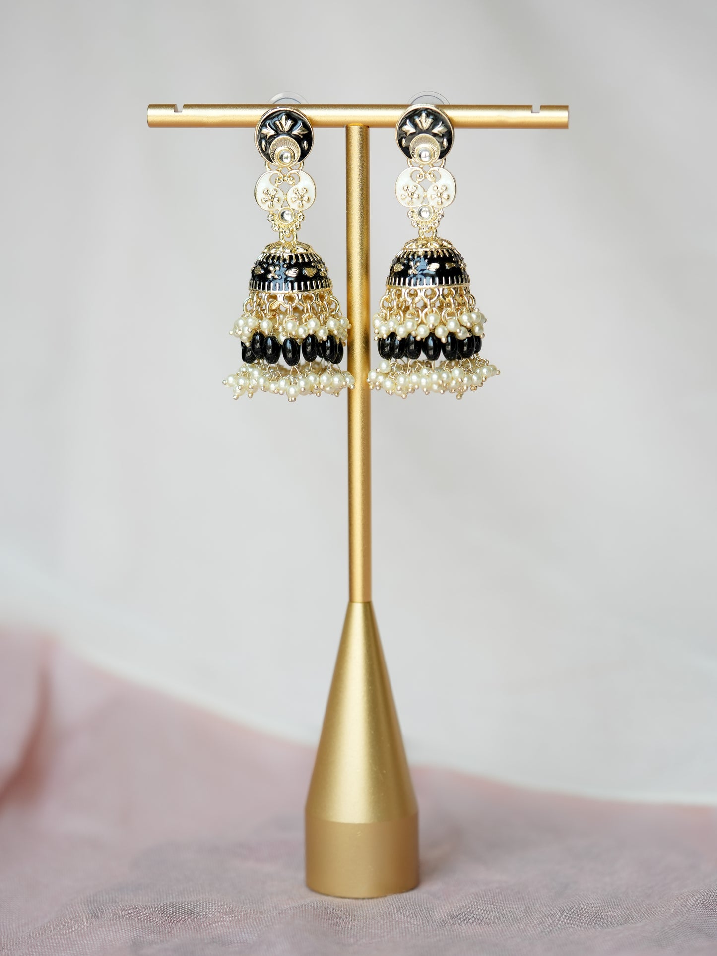 ZARDOZI - GREEN PEARL DROP MEENAKARI JHUMKA EARRINGS