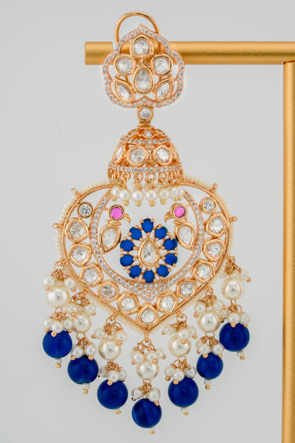 AFREEN BLUE PEARL DROP KUNDAN CHANDBALI EARRINGS