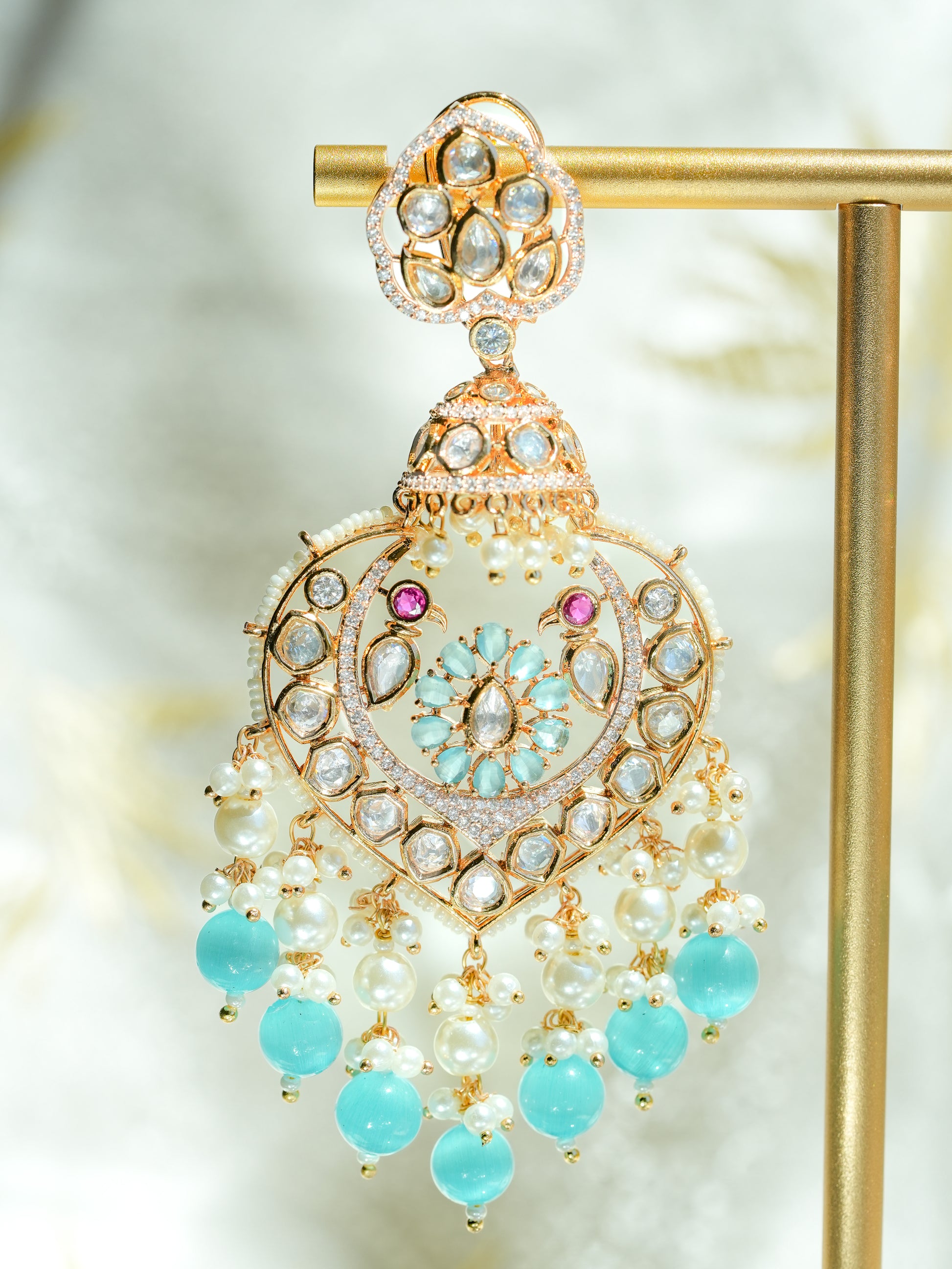 Afreen Sky Blue Chandbali Earrings - Baali Boutique