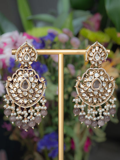 AMARINA - SKY BLUE PEARL DROP KUNDAN CHANDBALI EARRINGS