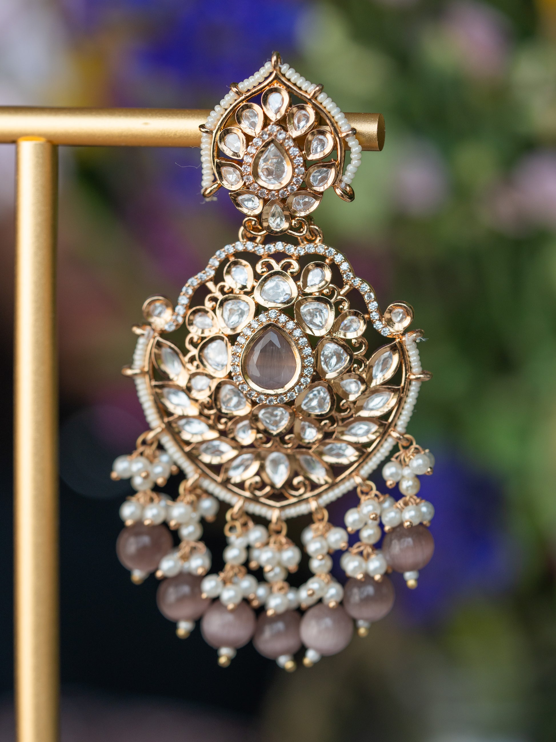 AMARINA - SKY BLUE PEARL DROP KUNDAN CHANDBALI EARRINGS