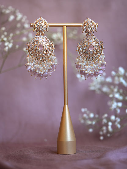 AMARINA - SKY BLUE PEARL DROP KUNDAN CHANDBALI EARRINGS