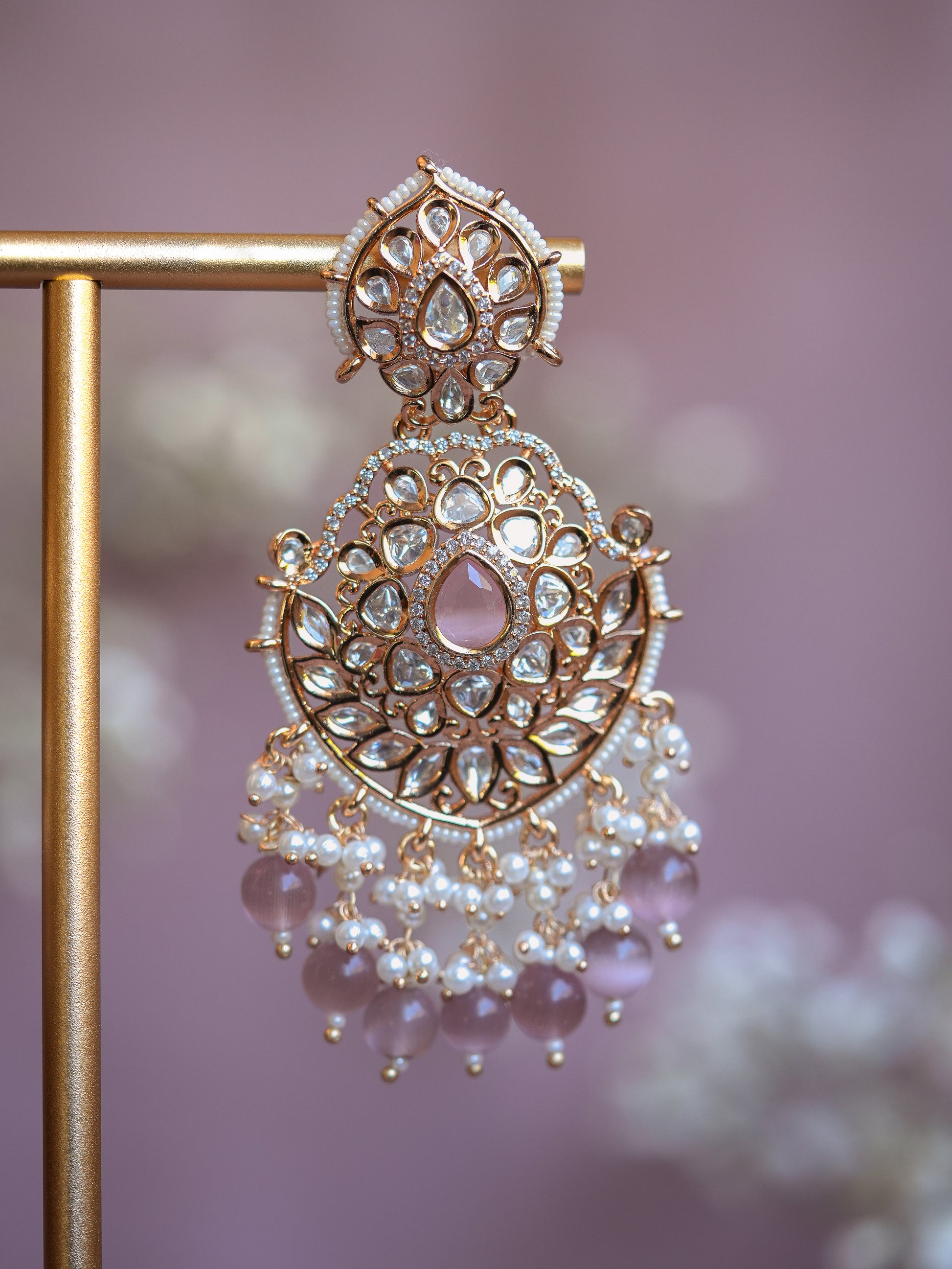 AMARINA - SKY BLUE PEARL DROP KUNDAN CHANDBALI EARRINGS