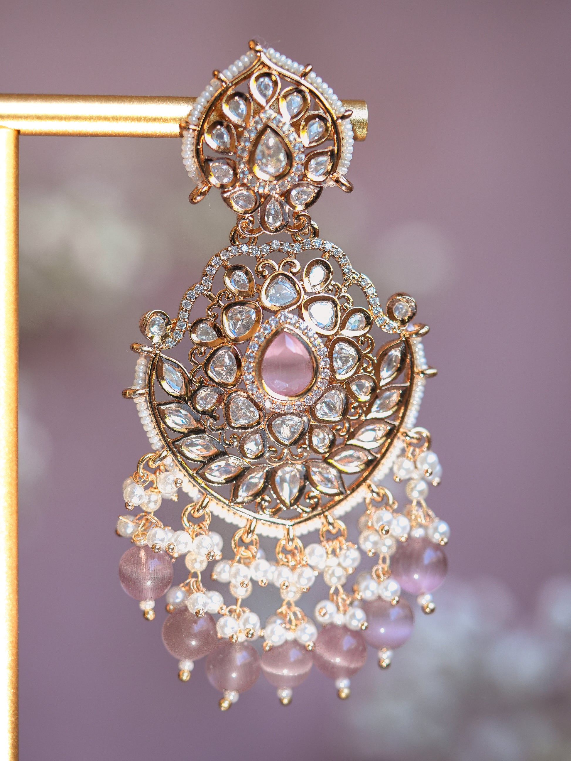 AMARINA - SKY BLUE PEARL DROP KUNDAN CHANDBALI EARRINGS