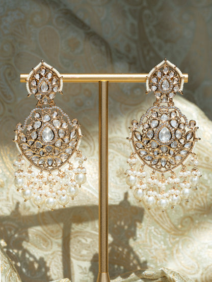 AMARINA - SKY BLUE PEARL DROP KUNDAN CHANDBALI EARRINGS