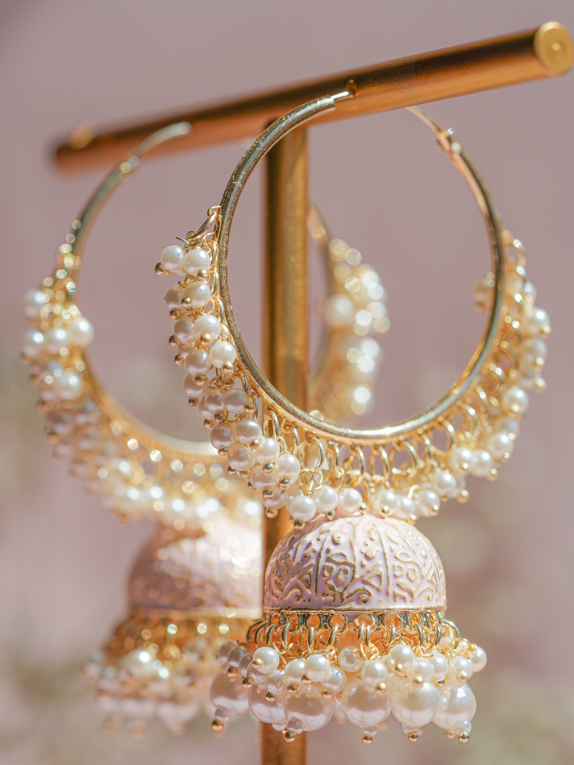 Cham Cham - Pink Hoop Meenakari Jhumkabali Earrings