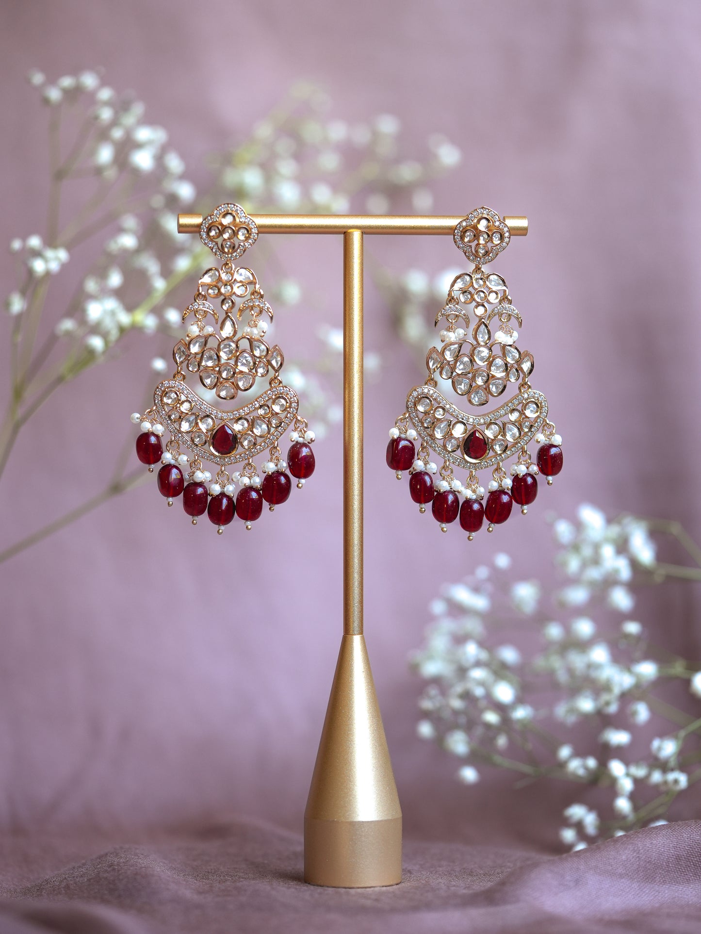 CHASHNI - WHITE CHANDELIER KUNDAN CHANDBALI EARRINGS