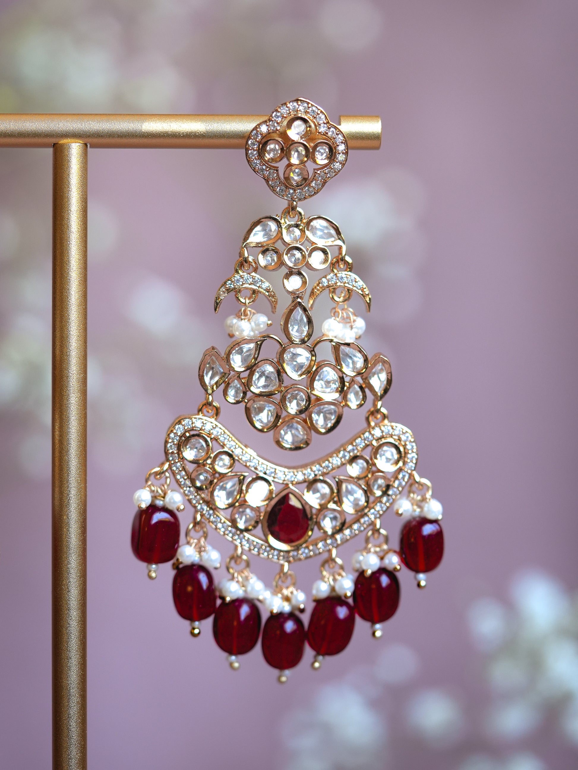 CHASHNI - WHITE CHANDELIER KUNDAN CHANDBALI EARRINGS