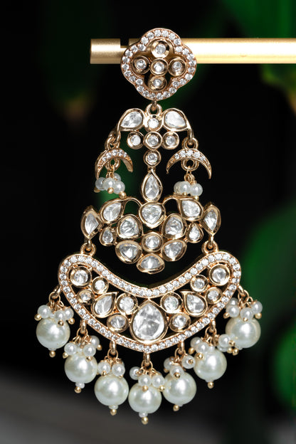 CHASHNI - WHITE CHANDELIER KUNDAN CHANDBALI EARRINGS