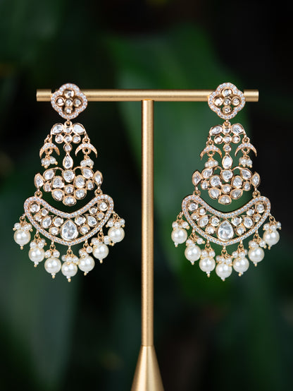 CHASHNI - WHITE CHANDELIER KUNDAN CHANDBALI EARRINGS