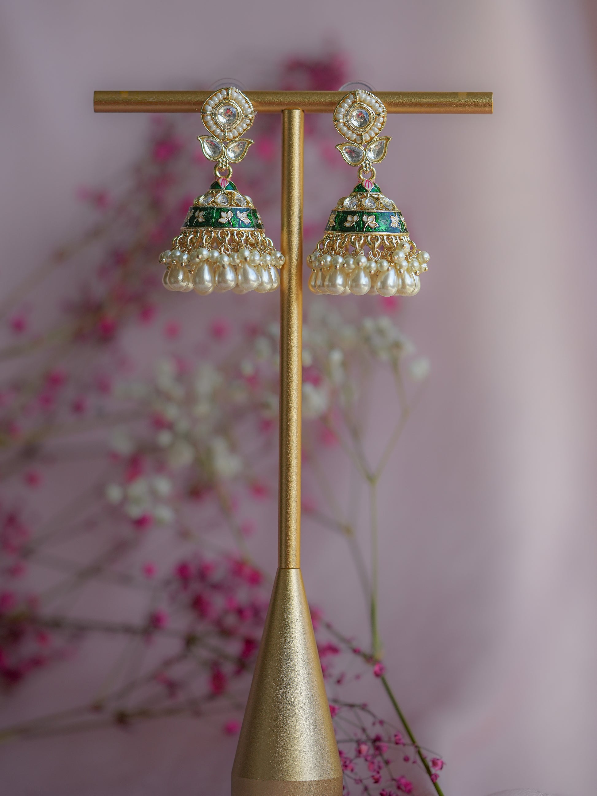 GULAAB - GREEN FLORAL MEENAKARI JHUMKA EARRINGS