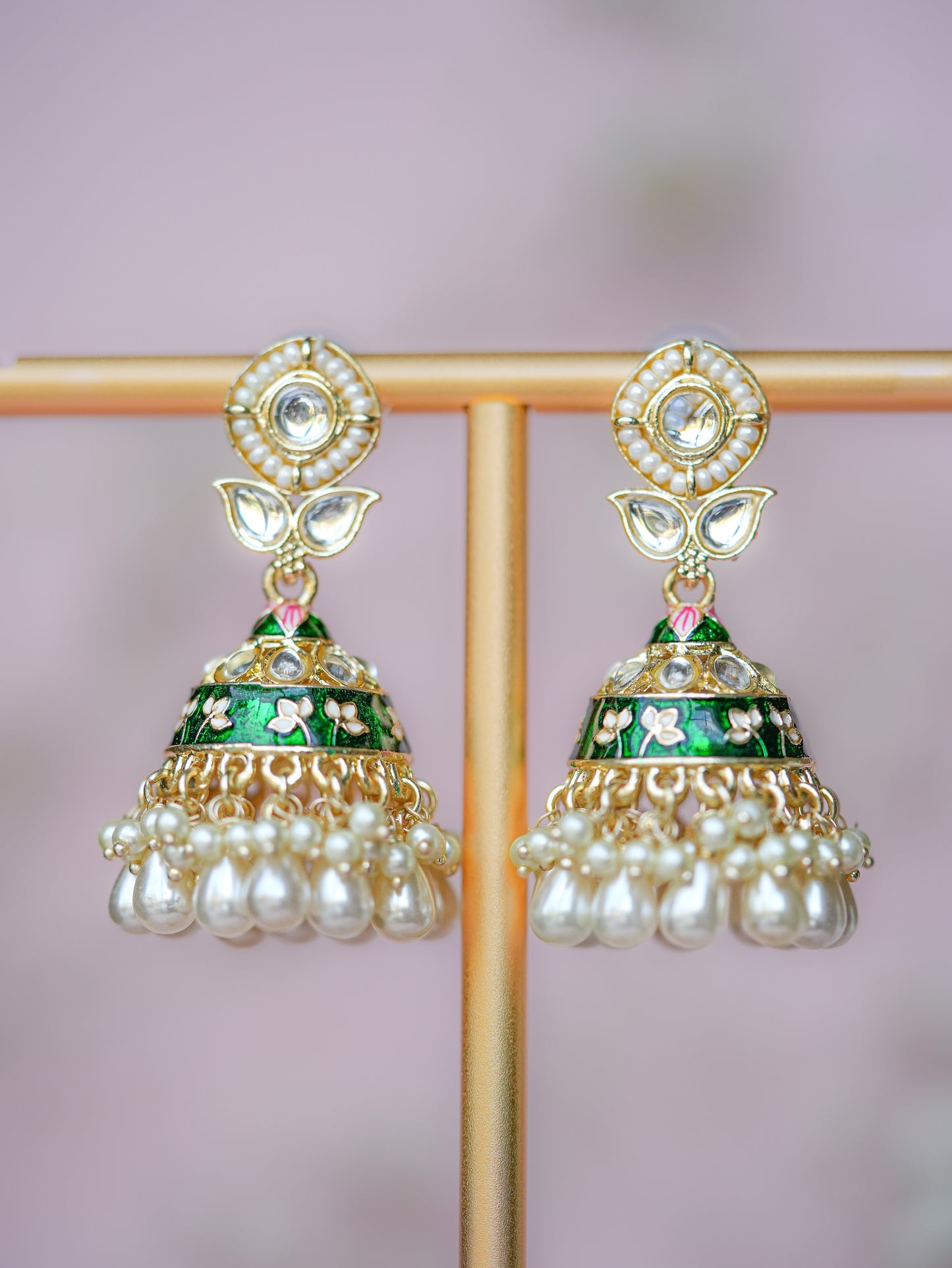 GULAAB - GREEN FLORAL MEENAKARI JHUMKA EARRINGS