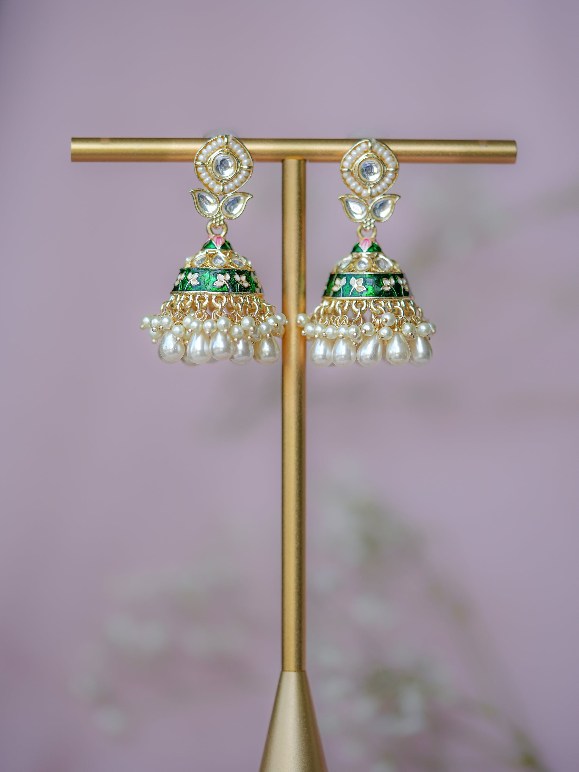 GULAAB - GREEN FLORAL MEENAKARI JHUMKA EARRINGS