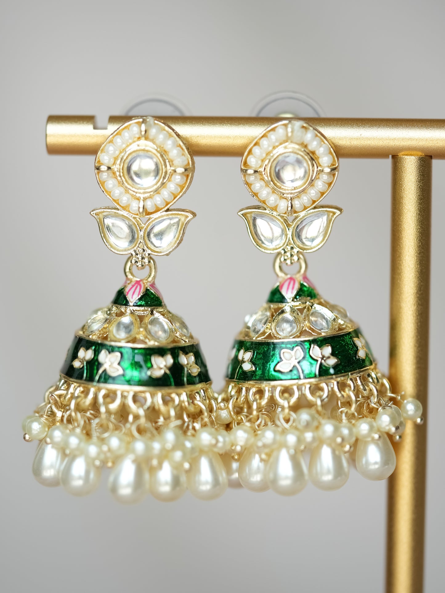 GULAAB - GREEN FLORAL MEENAKARI JHUMKA EARRINGS