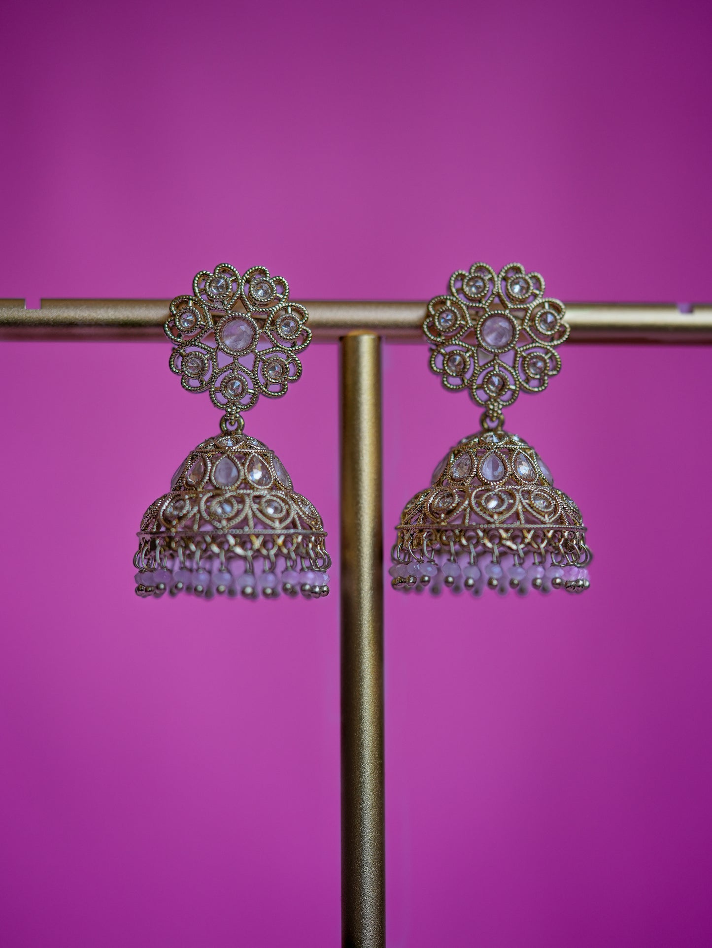 JAANI - RED GEMSTONE POLKI MINI JHUMKA EARRINGS