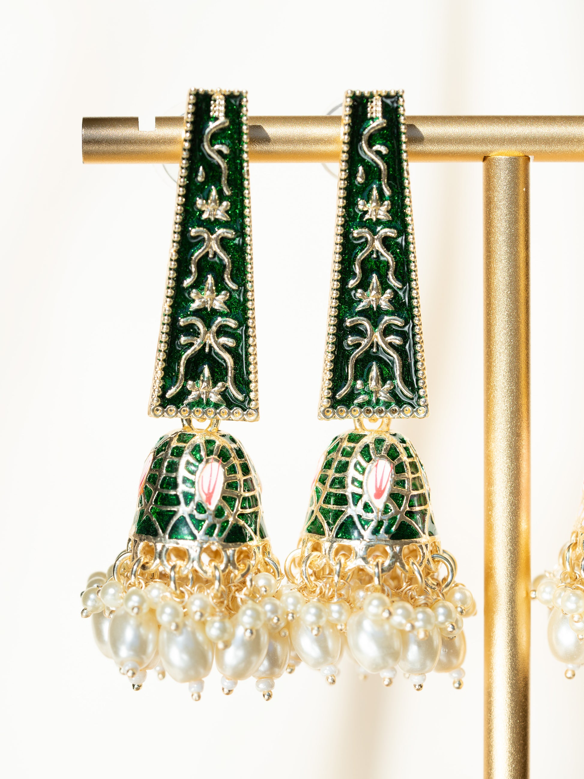 KULFI - PINK PEARL DROP MEENAKARI JHUMKA EARRINGS