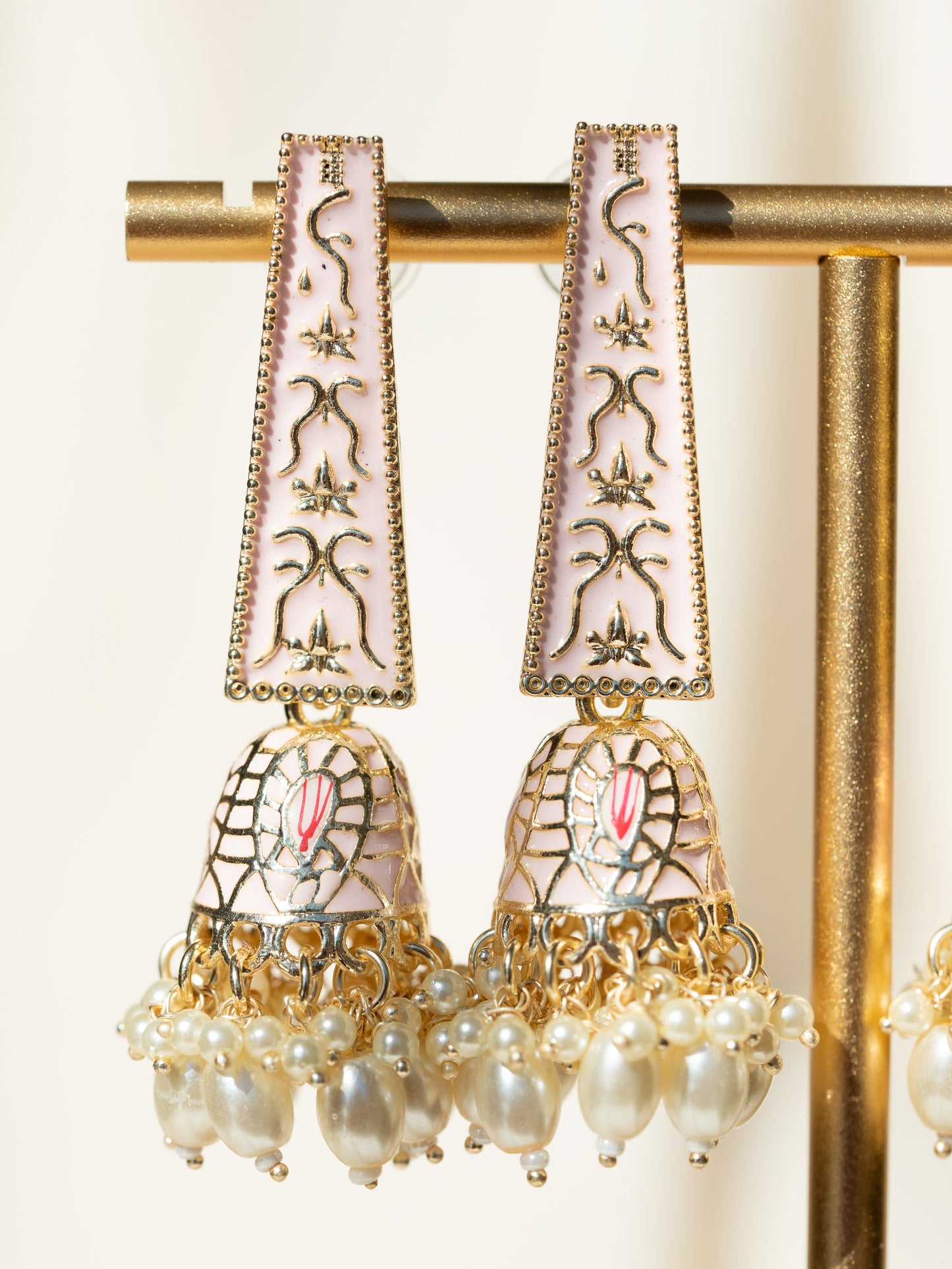 KULFI - PINK PEARL DROP MEENAKARI JHUMKA EARRINGS