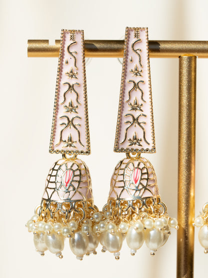 KULFI - PINK PEARL DROP MEENAKARI JHUMKA EARRINGS