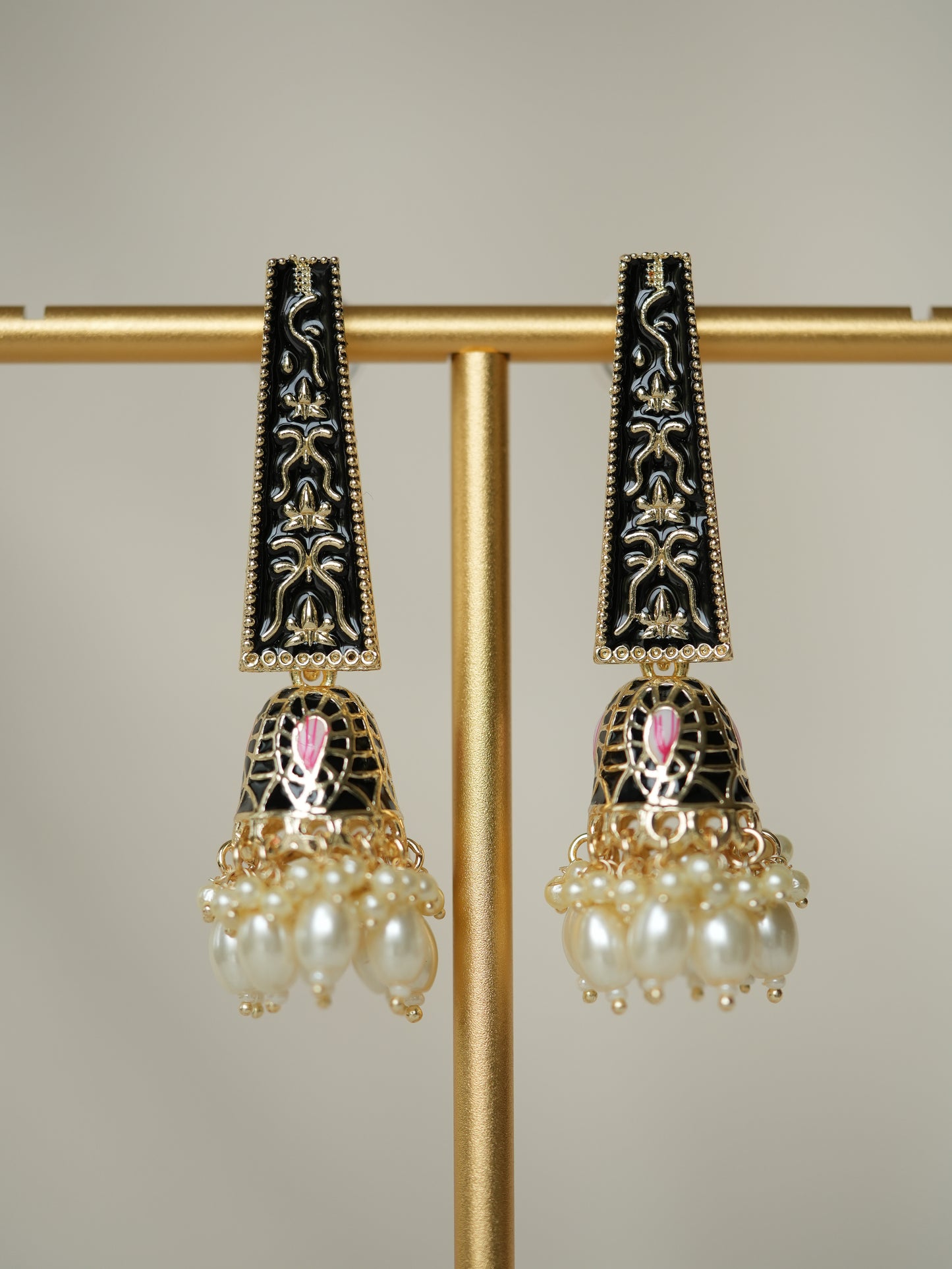 KULFI - PINK PEARL DROP MEENAKARI JHUMKA EARRINGS