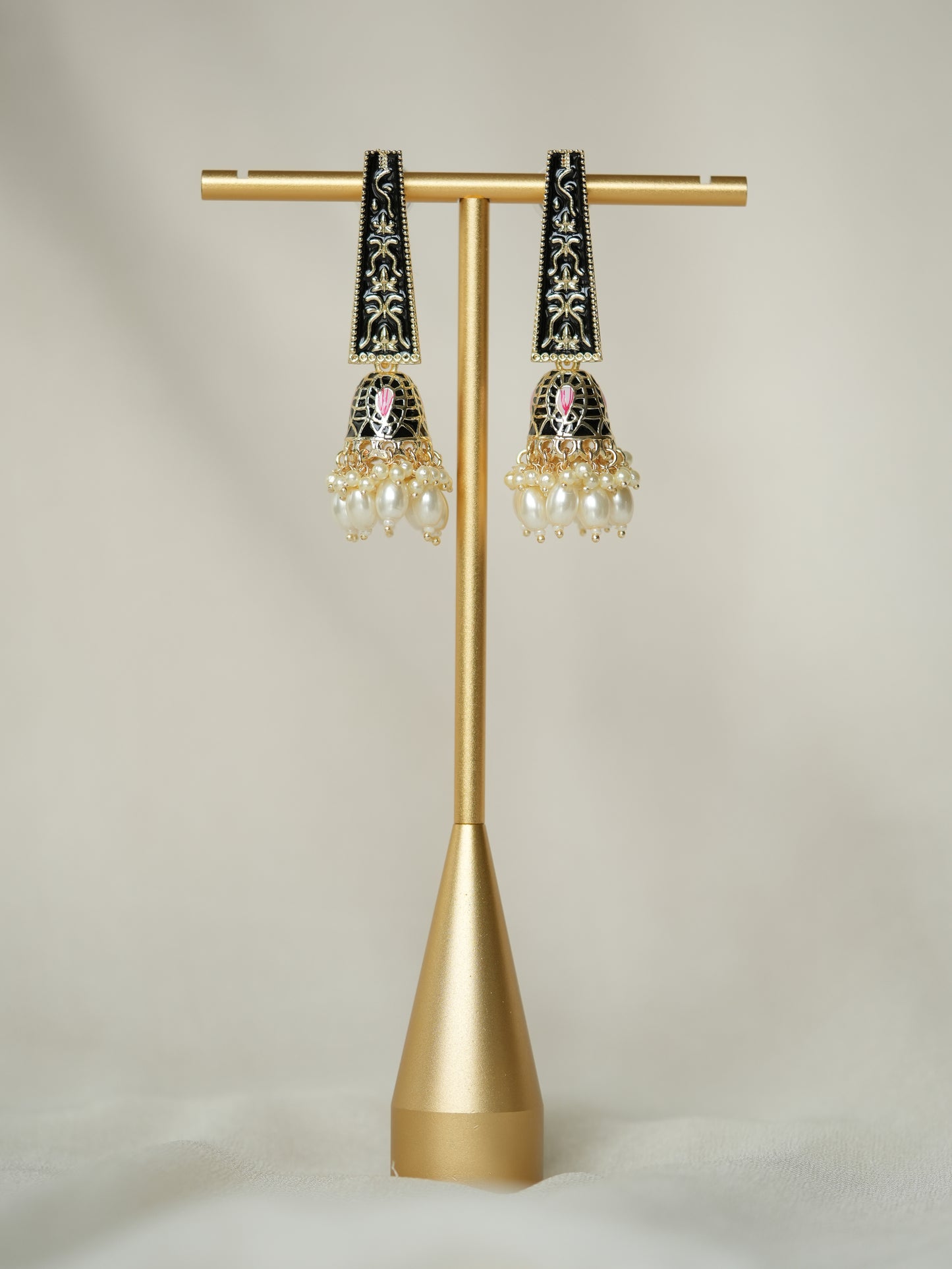 KULFI - PINK PEARL DROP MEENAKARI JHUMKA EARRINGS