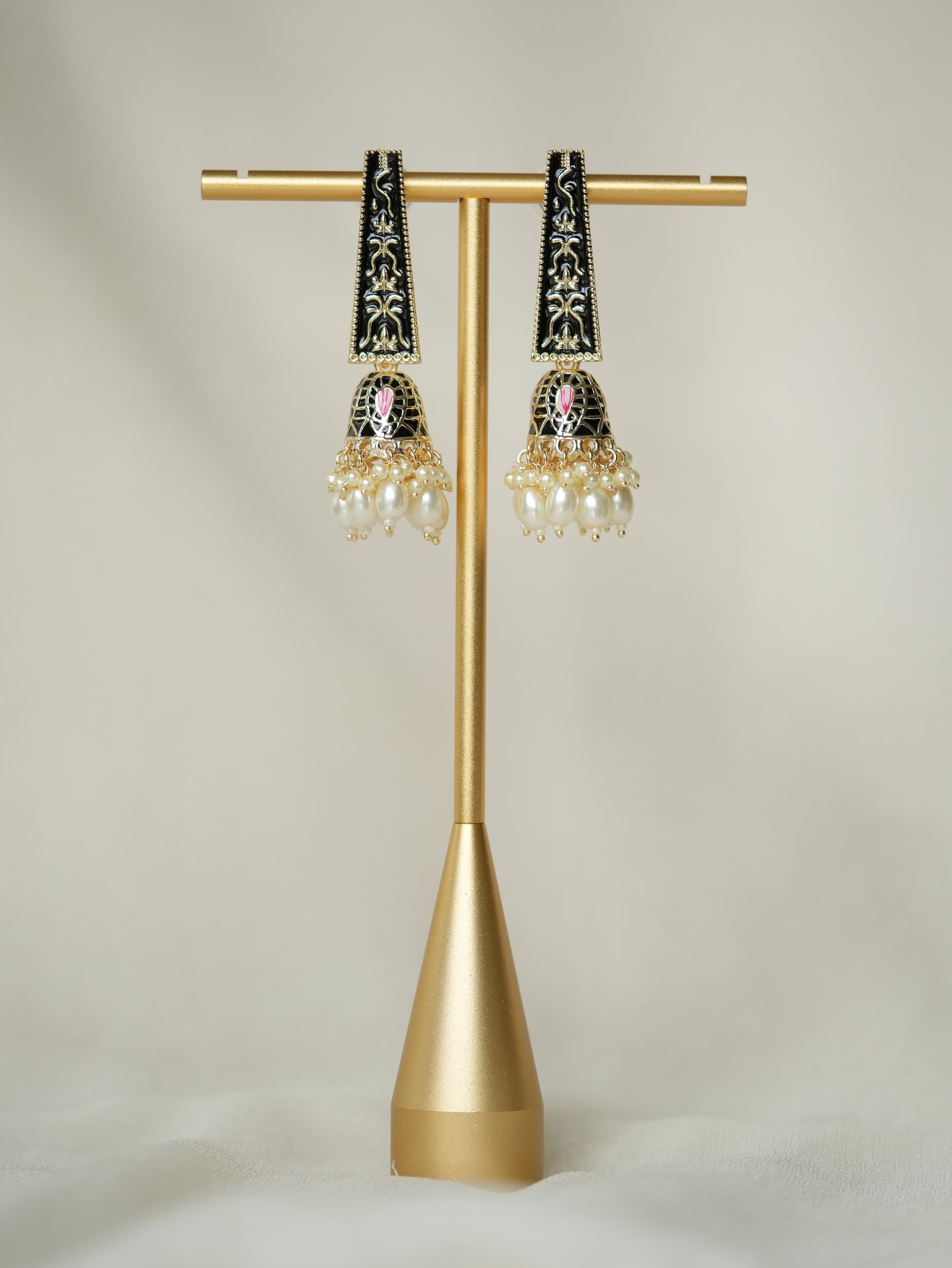 KULFI - PINK PEARL DROP MEENAKARI JHUMKA EARRINGS