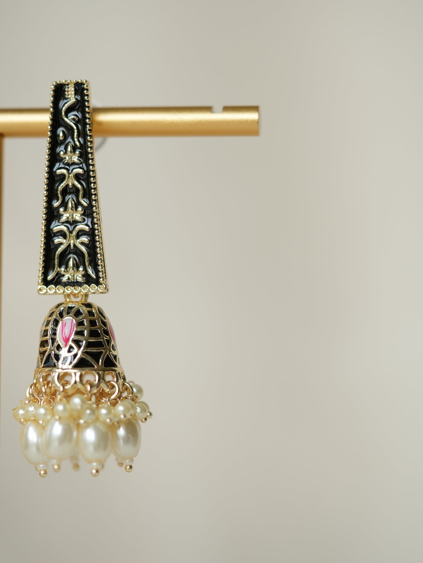 KULFI - PINK PEARL DROP MEENAKARI JHUMKA EARRINGS