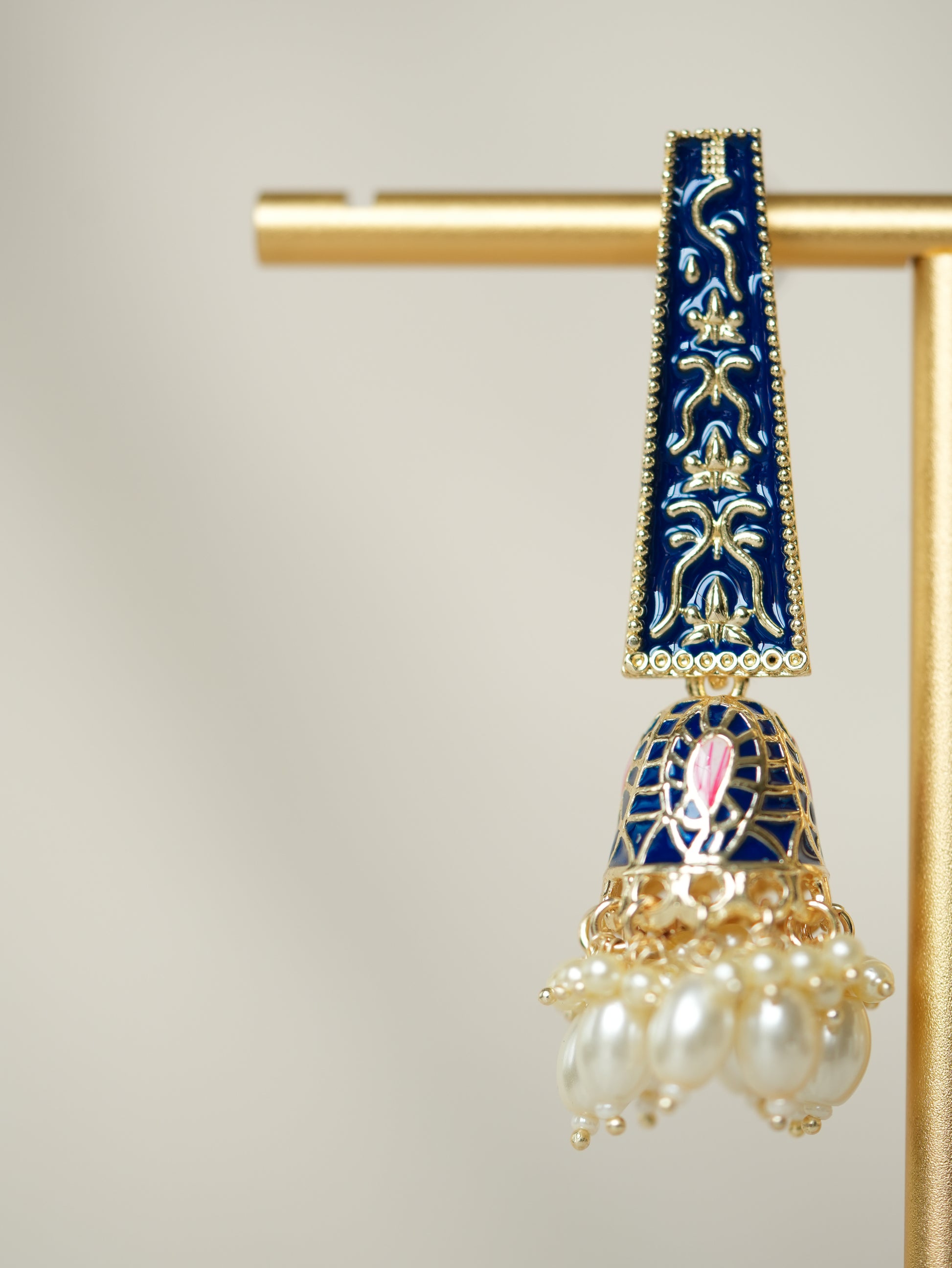 KULFI - PINK PEARL DROP MEENAKARI JHUMKA EARRINGS