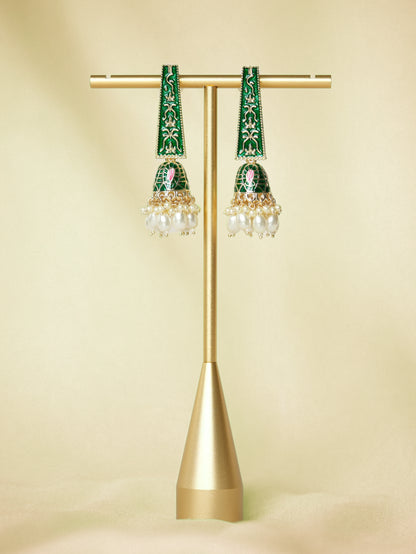 KULFI - PINK PEARL DROP MEENAKARI JHUMKA EARRINGS